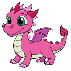 Fototapeta premium Cute pink cartoon dragon vector illustration for kids fantasy mythical creatures clip art drawing design