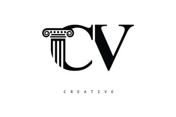 CV Law Prime Monogram Logo Design Classic Column & Legal Symbol