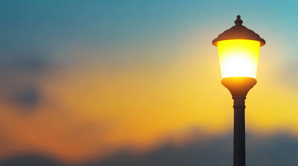 Streetlamp fog ambient glow subtle evening outdoor light sky silhouette peaceful warm tranquil dusk urban illumination pole vintage atmosphere calm soft golden background serene lamp