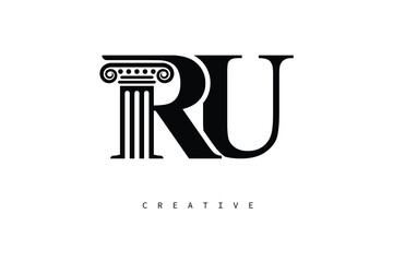RU Law Prime Monogram Logo Design Classic Column & Legal Symbol