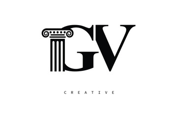 GV Law Prime Monogram Logo Design Classic Column & Legal Symbol