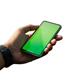 Hand Holding Smartphone with Green Screen