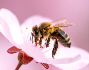 Honeybee on a delicate pink flower