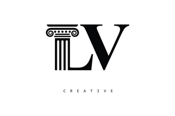 LV Law Prime Monogram Logo Design Classic Column & Legal Symbol
