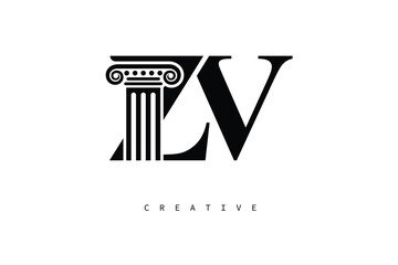 ZV Law Prime Monogram Logo Design Classic Column & Legal Symbol