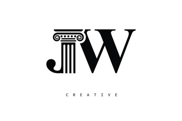 JW Law Prime Monogram Logo Design Classic Column & Legal Symbol