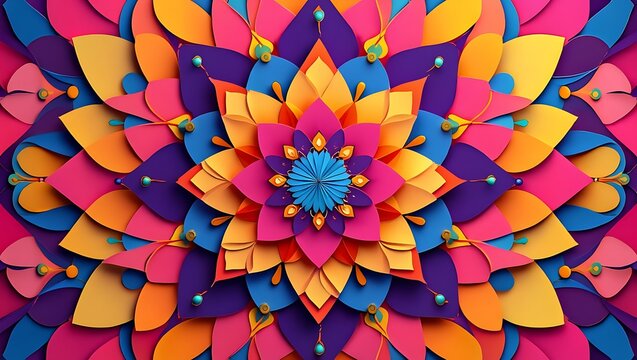 Vibrant Mandala Pattern with Intricate Colorful Paper Layers