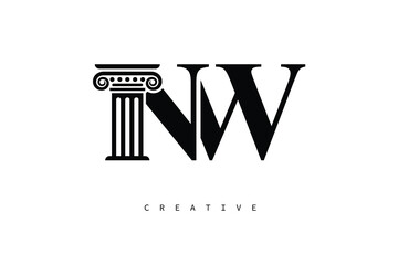 NW Law Prime Monogram Logo Design Classic Column & Legal Symbol