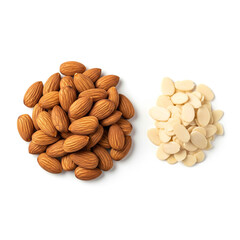 a Pile of Almonds on White Isolated Background