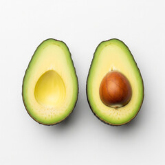 Avocado Cutted in Half, Isolated on White Background