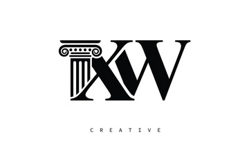 XW Law Prime Monogram Logo Design Classic Column & Legal Symbol