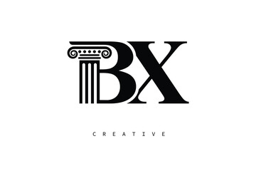 BX Law Prime Monogram Logo Design Classic Column & Legal Symbol