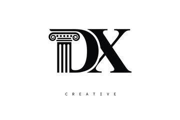 DX Law Prime Monogram Logo Design Classic Column & Legal Symbol