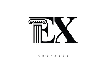 EX Law Prime Monogram Logo Design Classic Column & Legal Symbol