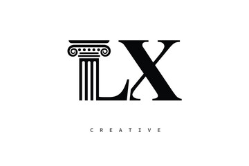 LX Law Prime Monogram Logo Design Classic Column & Legal Symbol