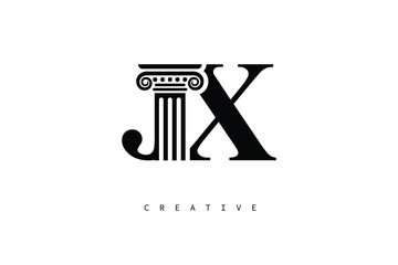 JX Law Prime Monogram Logo Design Classic Column & Legal Symbol