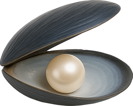 Dark mussel shell with pearl on small dish