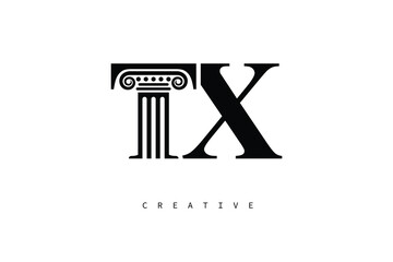 TX Law Prime Monogram Logo Design Classic Column & Legal Symbol