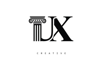 UX Law Prime Monogram Logo Design Classic Column & Legal Symbol