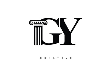 GY Law Prime Monogram Logo Design Classic Column & Legal Symbol