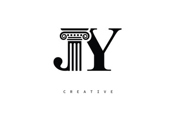 JY Law Prime Monogram Logo Design Classic Column & Legal Symbol