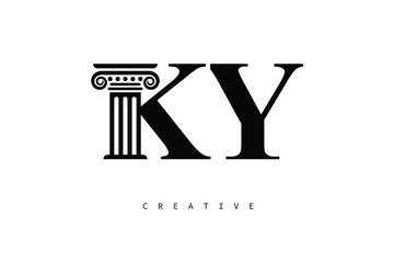 KY Law Prime Monogram Logo Design Classic Column & Legal Symbol