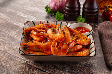 Delicous roasted tiger prawn snack