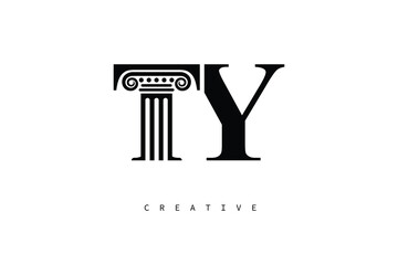 TY Law Prime Monogram Logo Design Classic Column & Legal Symbol