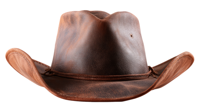 Worn brown leather cowboy hat - Powered by Adobe