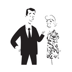 Old people black and white illustration vector image simple minimalist artwork design template