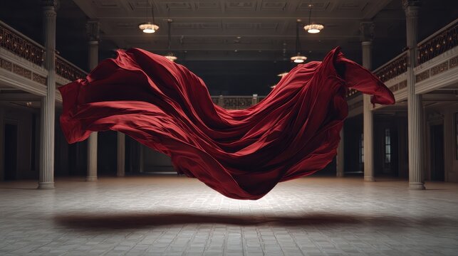 Red Fabric Draped Figure in Grand Hall. - Powered by Adobe