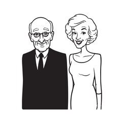 Old people black and white illustration vector image simple minimalist artwork design template
