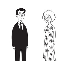 Old people black and white illustration vector image simple minimalist artwork design template