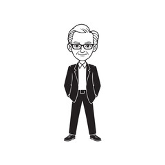 Old people black and white illustration vector image simple minimalist artwork design template