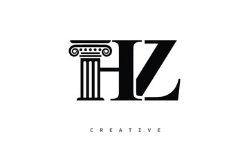 HZ Law Prime Monogram Logo Design Classic Column & Legal Symbol