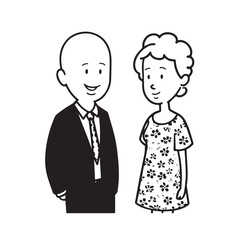 Old people black and white illustration vector image simple minimalist artwork design template