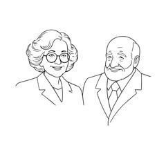 Old people black and white illustration vector image simple minimalist artwork design template