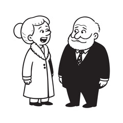 Old people black and white illustration vector image simple minimalist artwork design template