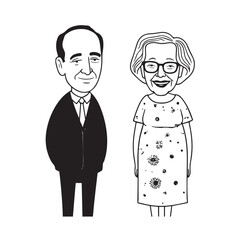 Old people black and white illustration vector image simple minimalist artwork design template