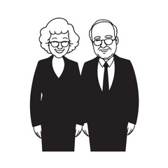 Old people black and white illustration vector image simple minimalist artwork design template