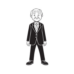 Old people black and white illustration vector image simple minimalist artwork design template