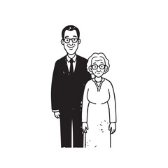 Old people black and white illustration vector image simple minimalist artwork design template