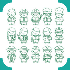 Diverse Cartoon Characters Representing Various Professions and Occupations.