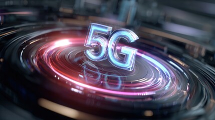 A futuristic 5G technology representation with vibrant light effects and a sleek design, showcasing digital innovation.