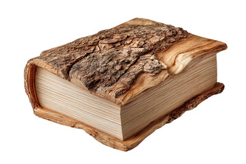 a book with a wooden cover on a white background