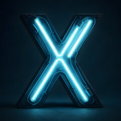Letter X neon blue glowing alphabet sign on dark background futuristic typography