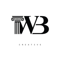 WB Law Prime Monogram Logo Design Classic Column & Legal Symbol