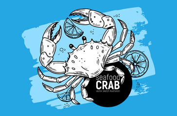 An illustration of a Crab with vibrant Citrus Elements, creating a lively, colorful scene. Hand drawing sketch.