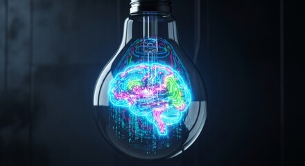 Artificial Intelligence Brain Inside Light Bulb Symbolizing Innovation