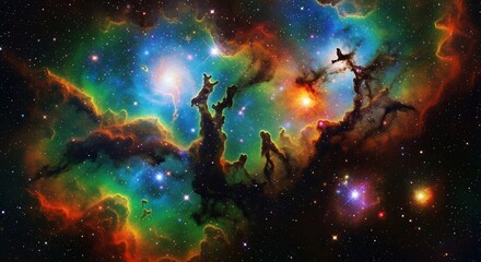Fototapeta premium Colorful nebula space cloud with vibrant light and stars for science and exploration
